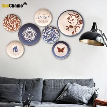 Ustvarjalne obesek stene okrašene keramike palte ozadju domači restavraciji, dnevna soba dekoracijo krožnika steni visi ploščo
