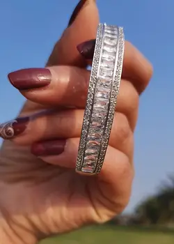 Luksuzni Zapestnica kanal Utrla Kvadratnih Simulirani Diamant Udejstvovanje bangle za Ženske Diamond 18K Belim Zlatom, ki je napolnjena poročni Nakit