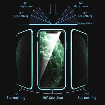 360 Polno Kritje Dvojni Stranski Anti-peeping Zasebnosti Magnetno Ohišje Za IPhone 11 Pro XS MAX XR X 8 7 Plus Kaljeno Steklo Primeru Telefon