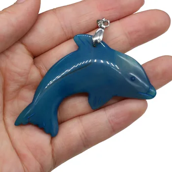 Naravni Agates Obeski Čare Kamen Dolphin Obliko Obeski DIY za Ogrlico ali Nakit, Izdelava Velikost 36x70mm