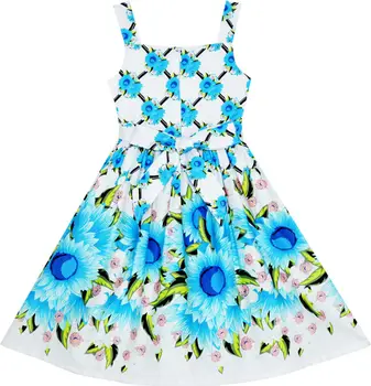 Dekleta Obleko Brez Rokavov Povodcem Modra Sončnično Stranka Princesa Bombaž 2020 Poletje Poroka Obleke, Oblačila Velikosti 4-10 Karneval