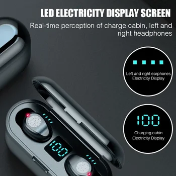 F9 TWS Brezžični Bluetooth, LED Zaslon Z 2000mAh Moči Banke Slušalke Z Mikrofonom