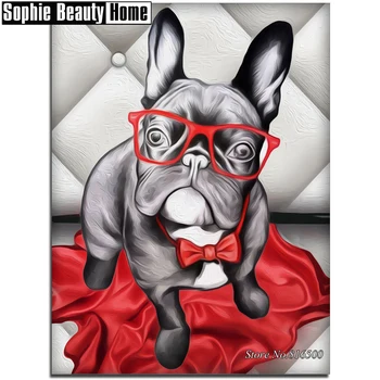 Diy 5D Diamond Slikarstvo Navzkrižno Šiv Black Dog & Rdeča Očala Diamond Vezenje Vzorec Polni Sveder Mozaik Home Decor Art 061205