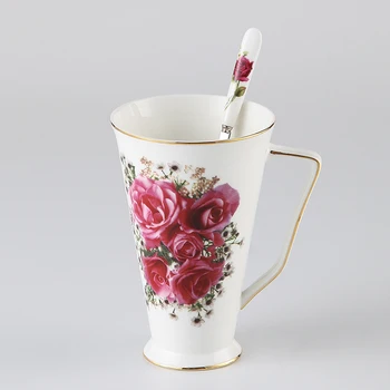 Vintage Kosti Kitajske Vrč Kave z Žlico Cvetličnega Porcelana Čaj Vrč Evropi Keramični Mešalniku Teatime Stranka Drinkware Dropshipping