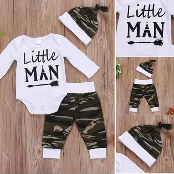 3PCS Določa Novorojenega Dojenčka Baby Boy Oblačila Mali Človek Natisnjeni Vrhovi bodysuit+Hlače+Klobuk Baby Boy Oblačila Obleke