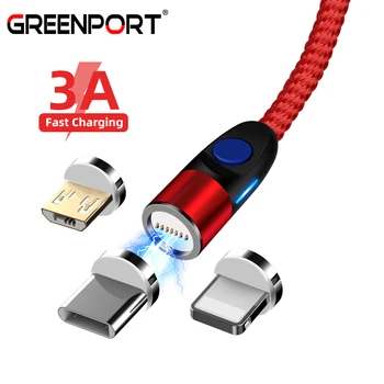 GREENPORT 3 v 1 Krog Magnetni USB Mobilni Telefon Kabli za iphone xs Samsung S8 S9 Micro Usb C Magnetno Polnilnik, Kabel