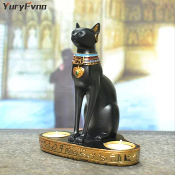 YuryFvna Egiptovski mačka svečnik smolo kip kip dekoracijo retro cat kip boginje home office vrt dekoracijo darilo