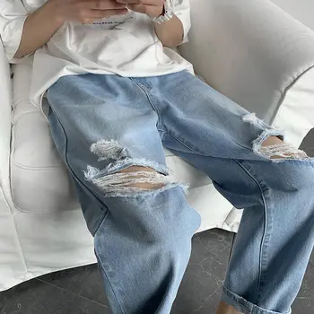 2020 Mens Cool Blue Jeans Ulične Raztrgala Uničeno Stretch Korejski Hip Hop Hlače Z Luknjami Moški Modni Kpop Caro Kavbojke Moški