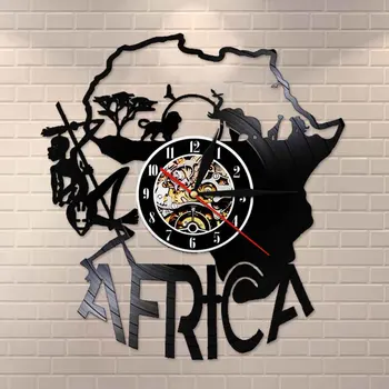 Afrika Dekor Vinyle Snemanje Stenske Ure Afriki Umetnine Laser Cut Stenska Ura Noč Luč Funkcijo Ročno Darilo za vsako Priložnost