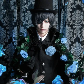 Japonski Anime Black Butler Ciel Phantomhive Cosplay Kostum Unisex Halloween Party Kul Lolita Obleko Črne Pogrebne Obleko