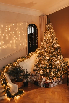 Capisco Fotografija Ozadje Božič Stopnice Xmas Tree Bleščice Luči Zaprtih Soba dekoracijo foto Ozadje studio rekviziti