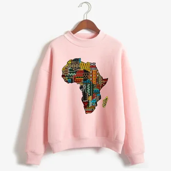 Afrika Zemljevid Grafični Pulover za Ženske Harajuku Afriške Dediščine Ženska Majica Afro Besedo Print Bela Hoodie Tumblr Oblačila