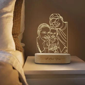 Po meri 3D LED Lučka DIY Noč Lahka Kabel USB Leseno Osnovo Obletnico Poroke, Božič, rojstni dan Darilo Za Ljubitelja Družinski Prijatelj