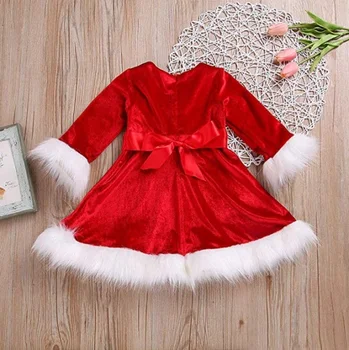 Božič Novorojenih Otrok Baby Dekle Flanela Princesa Stranka Pageant Obleko Z Dolgimi Rokavi Visoko Pasu Mini Obleke Oblačila
