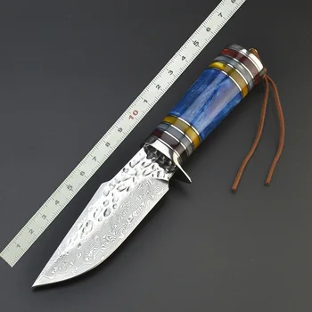 Po meri Ročno Damask Jekla Fiksno Rezilo Lovski Nož z kosti in smolo ročaj z usnja tulec zbirka taktično orodje