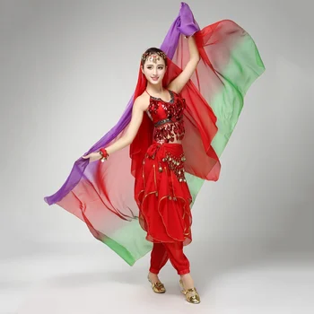 6 Slog Gradient Barve, Trebuh Ples Tančico 220 cm*120 cm Svila-kot Bollywood Ples šal Šal