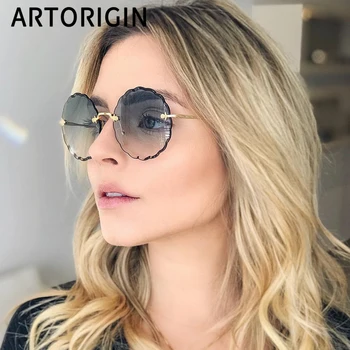 2019 Luksuzni Okrogla sončna Očala Ženske blagovne Znamke Oblikovalec Rimless sončna Očala za Žensko Odtenek Moda Rosie Očala