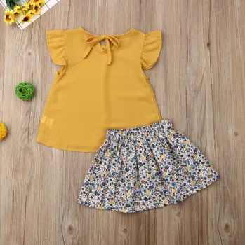 Dekle Oblačila Moda Baby Toddler Fant Dekle Cvetlični Ruffle Majica brez Rokavov, Vrhovi+Krilo 2pcs Obleke Oblačila