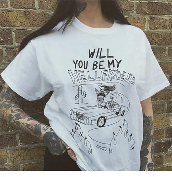 Sunfiz HJN Unisex Vam Bo Moj Hellfriend T-Shirt Hipsters Grunge Stil Tumblr Majica 90. letih Street Nositi Bele Tee