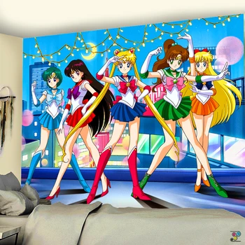 Sailor Moon Anime Tapiserija, platno Fantje in Dekleta slog Dormitorij Bedspread Joga blanketHome Umetnosti Steni Visi Psihedelični preprogo