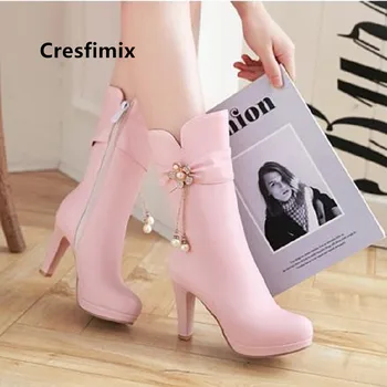 Cresfimix bottes femmes ženske mode plus velikost 34 43 visoke pete, škornji lady priložnostne visoke kakovosti dolgo čevlji jeseni čevlji a6019