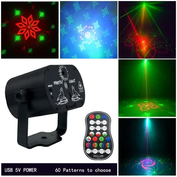 60 Vzorcev LED Disco Party Luči Božič Laserski Projektor Svetlobe USB Polnjenje RGB Stopnji Svetlobe za Dom DJ KTV Halloween Kažejo