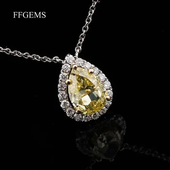 FFGems Srebra 925 ogrlico, obesek, Kaplja Vode Hruška Ustvarili Moissanite Gemstone, belo zlato Fine Nakit za ženske dekle polje