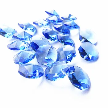 Brezplačna dostava 100 kozarcev/veliko, Svetlo Modra Barva 14 MM Steklo Kristalni Lestenec Octagon Kroglice v Eno Luknjo Za DIY Zavese Biseri Material