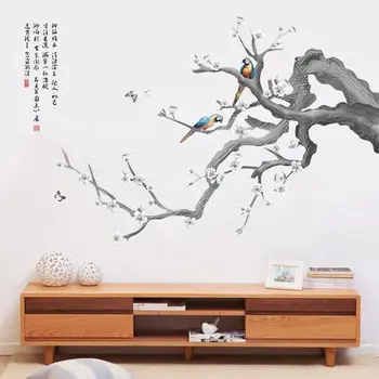 75*130 cm Kitajski Slog Ptiči na Veji PVC Stenske Nalepke DIY Drevo Doma Dekoracijo Plakat, Dnevna Soba, Pisarna Ozadje