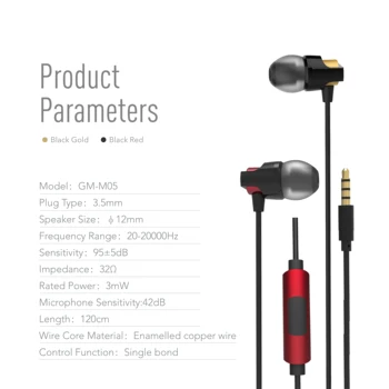 GENAI Stereo in-ear Slušalke Slušalke Žične Nadzor Bas Zvok 32Ω HIFI Čepkov za Xiaomi Samsung 3,5 mm