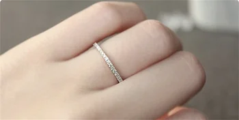 Resnično Trdnih 925 Sterling Srebro, Diamant Obroči prst Solitaire Preprost Krog Tankih Obroči za Ženske Element Band Obroč, nakit,