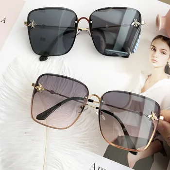 HBK Luksuzni Kvadratnih sončna Očala Ženske Moški Retro blagovne Znamke oblikovalec Kovinski Okvir Prevelik sončna Očala Ženski Grandient Odtenki Oculos