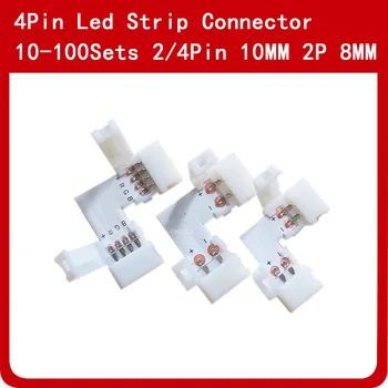 10 ~ 100Sets PCB Priključek L Oblike 2pin 8 mm/10 mm / 4pin, 10 mm LED Trak Priključek za 3528 5050 RGB Razsvetljava Brezplačno Varjenje