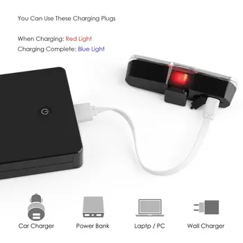 Kolo Rep Lahka, Ultra Svetla Luč Kolo USB Polnilna LED Kolesa Zadaj Lučka 5 Svetlobe Način Žarometi s Rdeča + Modra