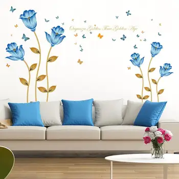 Stenske Nalepke, Dnevna soba, spalnica ozadju 2018 Vroče Modro Cvetje 3D Stenske Nalepke Romance Dekoracijo Sten Doma Dekor DIY May18