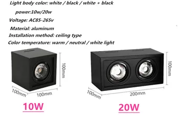 1pcs bela Črna Visoko kakovostno Površinsko Nameščena prilagoditev LED COB zatemniti Svetilke ac85-265V 10W 20 W LED Stropna Svetilka Spot