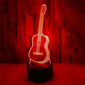 3D Optično Iluzijo LED kitaro Noč Svetlobe 7 Barva Spreminja Noč Svetlobe Soba Dekor Svetlobe Tabela Namizna Svetilka