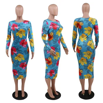 2020 Afriške Tiskanje Obleke za Ženske obleke Afriki Plus Velikost Oblačila z Dolgimi Rokavi Haljo Africaine Femme Afriška Oblačila