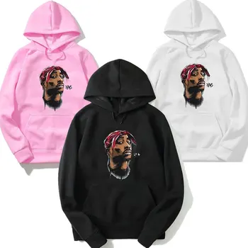 Harajuku Mens Hoodies Tupac 2PAC Hip Hop Ulične Majica Moški pulover s kapuco Zimska Oblačila Vrhnja oblačila za Ženske Puloverju