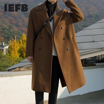 IEFB /oblačila za moške mid-dolžina volnene plašč moški 2020 jeseni, pozimi debele volnene plašč moda dvojno zapenjanje dolg plašč 9Y3900