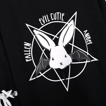 Harajuku Pentagram Tiskanja Čipke Ženske Fleeces Hoodies Gothic Punk Oversize Žamet Hooded Majica Puloverju Ulične