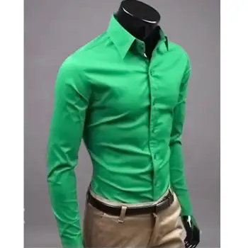2019Men Majica Dolg Rokav Moda Mens Priložnostne Majice Bombaž Barva Poslovne Slim Fit Socialne Camisas Masculina RD464
