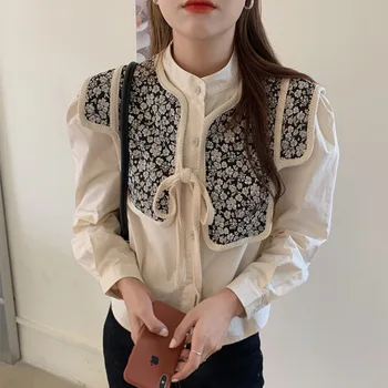 2020 Jeseni Novo Koreja Retro Šal Waistcoat Enotni-zapenjanje Polno Shirt Obleko, dvodelno, Ženske