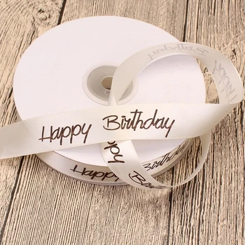 HAOSIHUI 2 CM Tiskanje Rož, Cvetlični Darilni Saten Trak Besedilo Happy Birthday Cake Box Embalaže 100yards/veliko