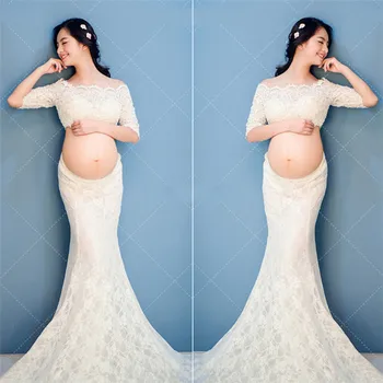Porodniški Obleke za Fotografijo Ustrelil Bele Seksi Čipke Obleko Ženske Fotografija Nosečnosti Oblačila Vrh+krilo Ruffle Porodniškega Obleke
