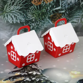 5PCS Božič bonboniera Božič House Obliko Darilo Polje DIY Bela Rdeča Piškotek Embalaža Stranka Dekoracijo Vesel Božič Dom Dobave