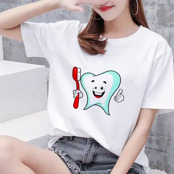 Ženske T-shirt poletje lepa risanka zob zobozdravnik modna ženska oblačila T-shirt 90. letih Harajuku Kawaii kratkimi rokavi