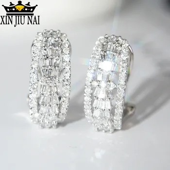 S925 Sterling Srebro eBay Eksplozije Pravokotne Uhani Flash Diamant Uhani Tovarne Neposredno Prodajo Srčkan Luksuzni Posla