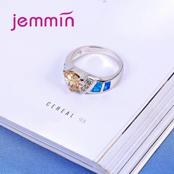 Blue Fire Opal Obročev z Oranžno AAA CZ Crystal Ring Za Ženske Modni Posla Poročni Nakit blagovne Znamke