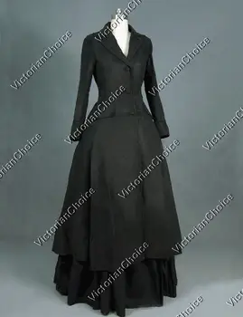Edwardian Viktorijanski Downton Abbey, Gothic Črno Obleko Steampunk Vampir Kostum Čarovnica